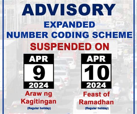 mmda color coding 2024|MMDA lifts number coding on April 9.